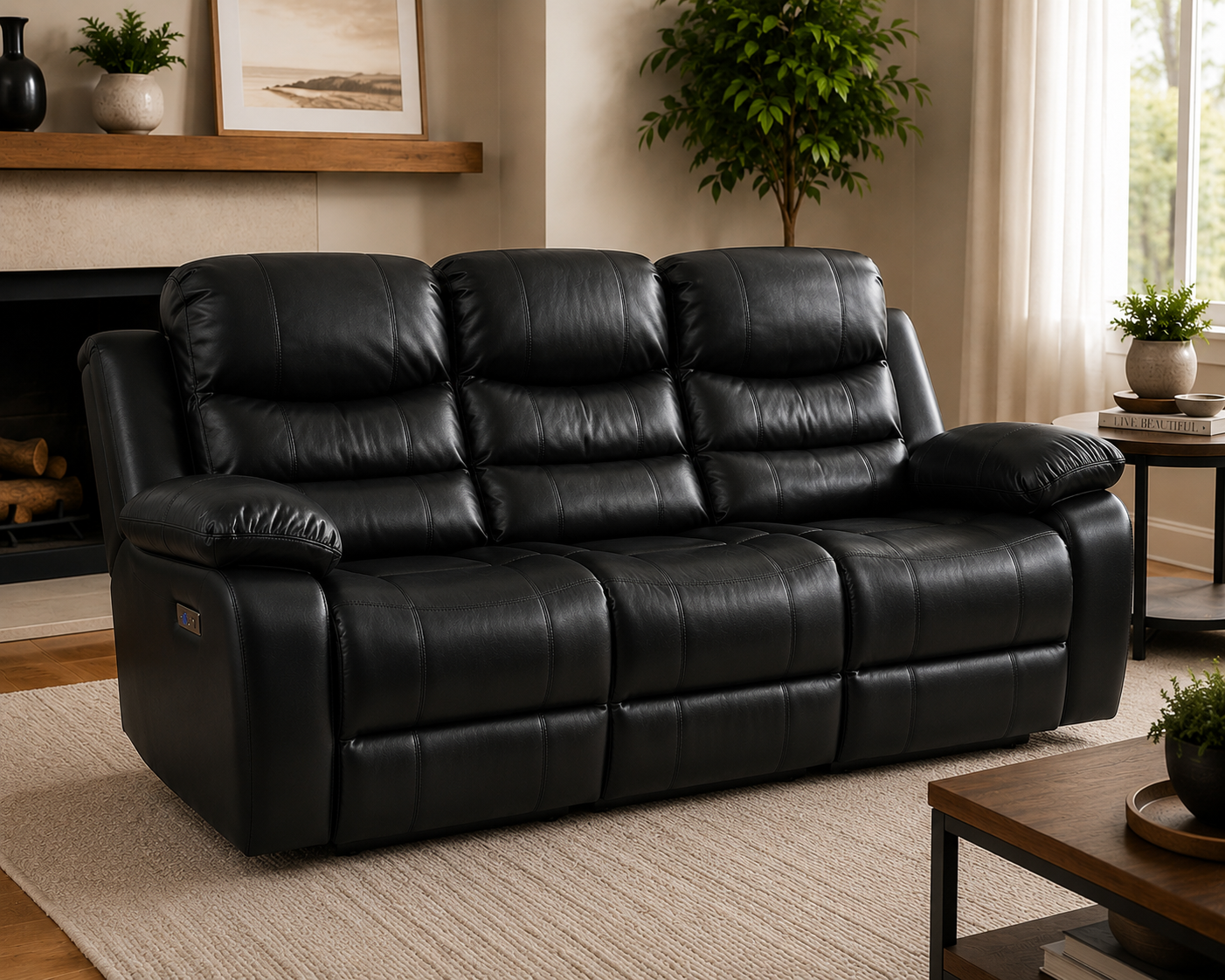 3-Piece Black Leather Power Recliner Set