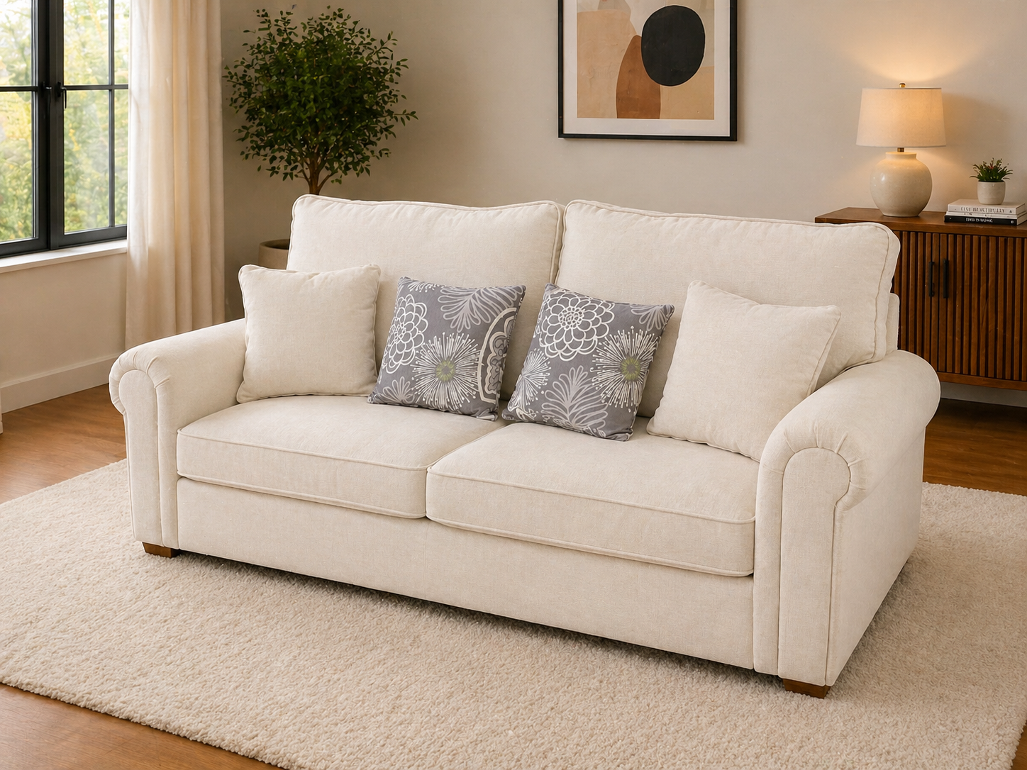 Classic Cream 3-Seater Sofa
