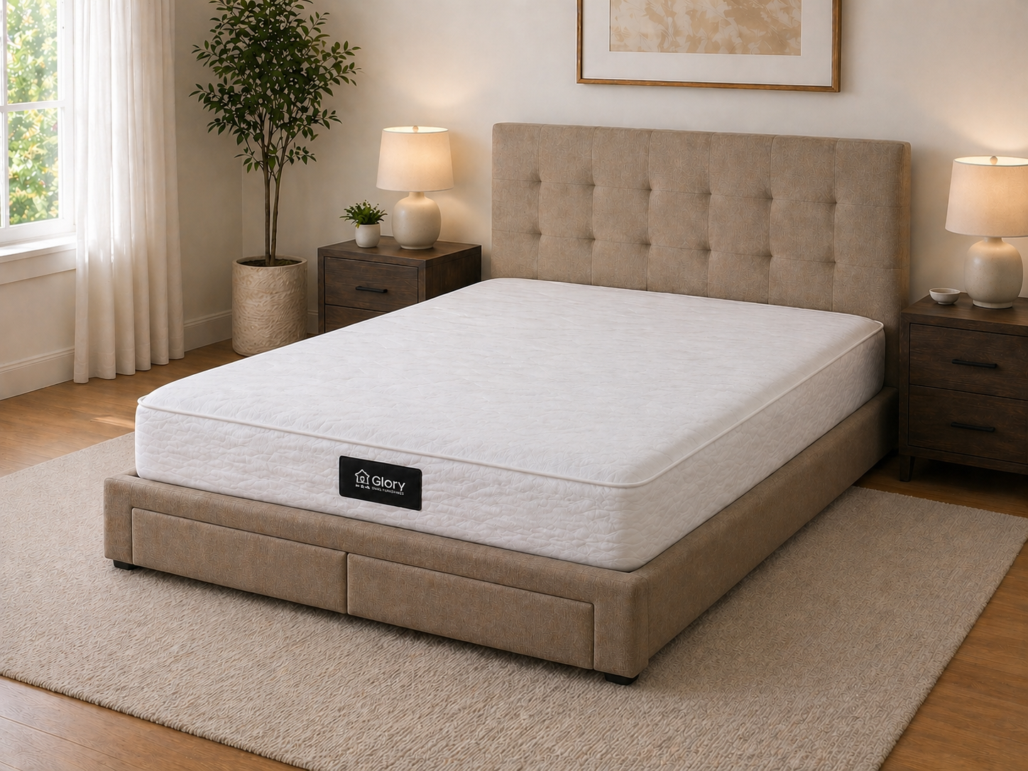Fabric Storage Bed Frame with Headboard – Double/Full