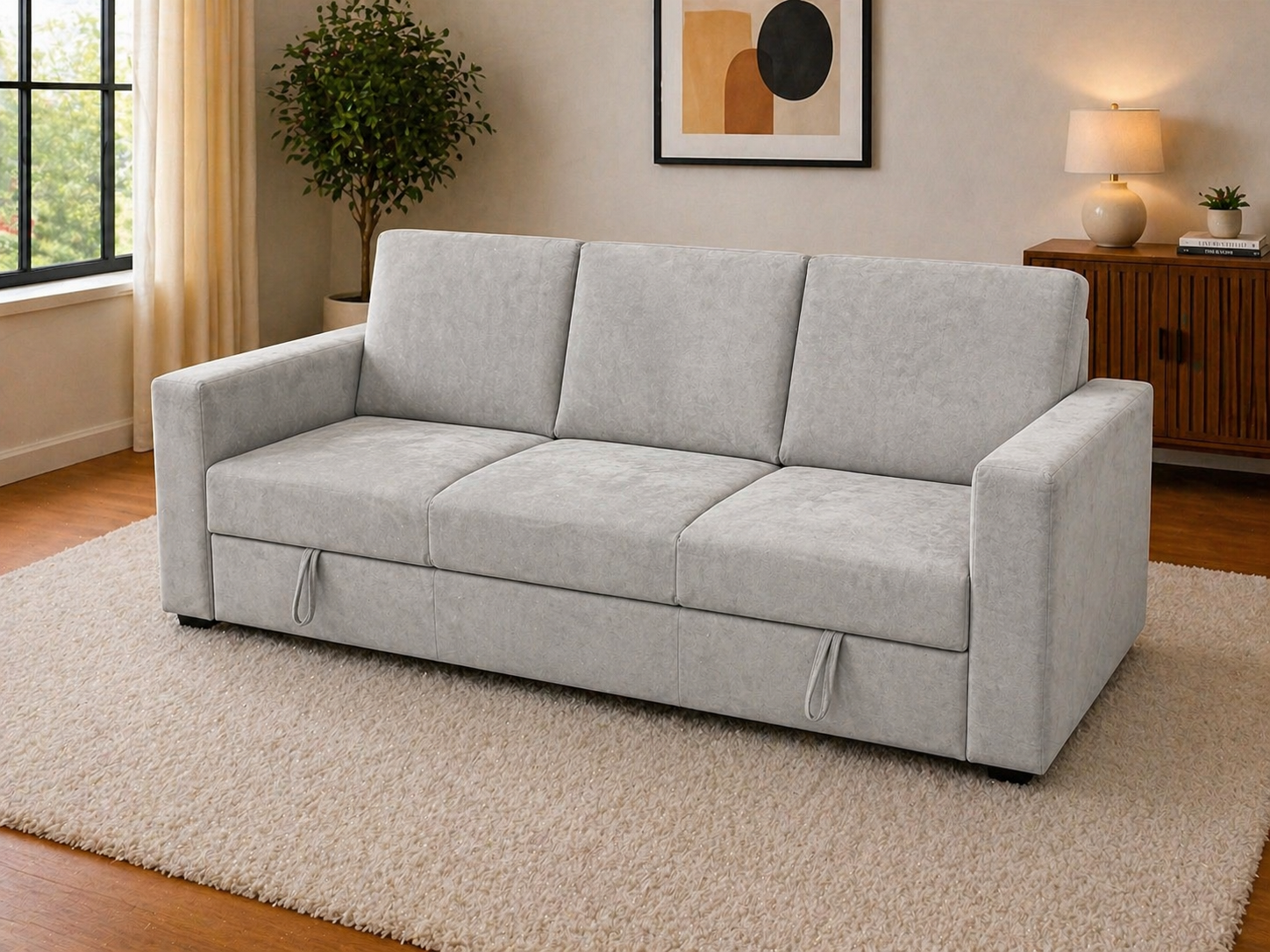 Grey 3-Seater Sofa Bed with Storage