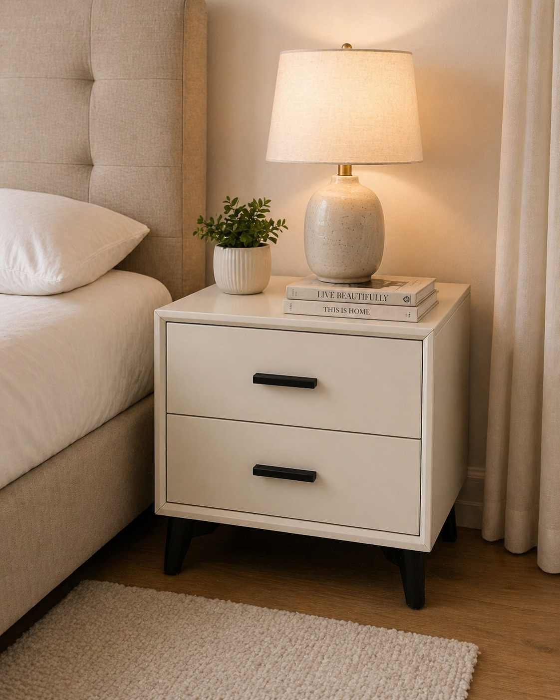 Modern 2-Drawer Nightstand – White